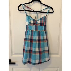 Hollister Blue, White, Yellow, And Red Plaid Spaghetti Strap Sundress Size M